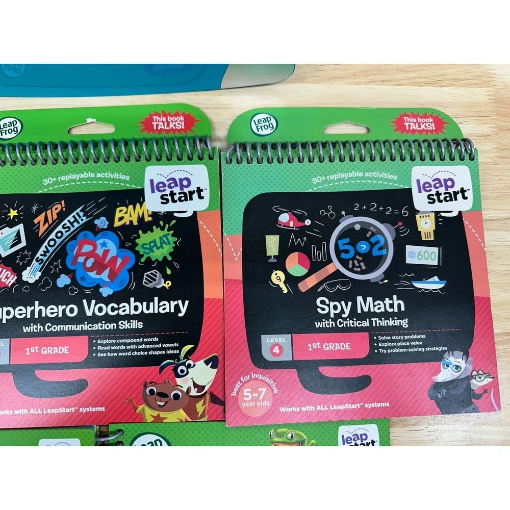 LeapFrog LeapStart Learning System & 5 Book Bundle Lot 1st Grade Math Science